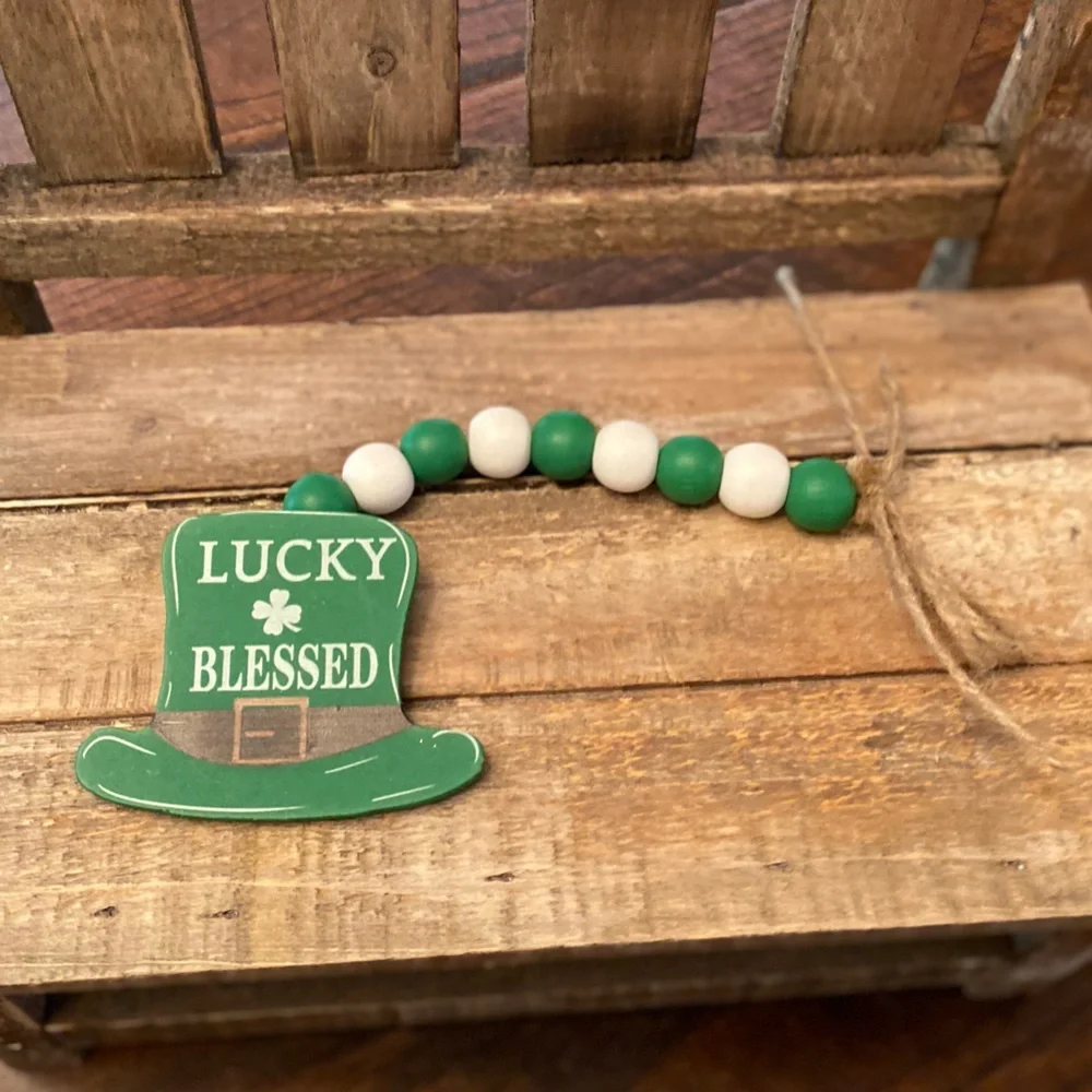 St. Patricks Day Beaded Garland Set Of 3, Lucky & Blessed, Horseshoe Garland